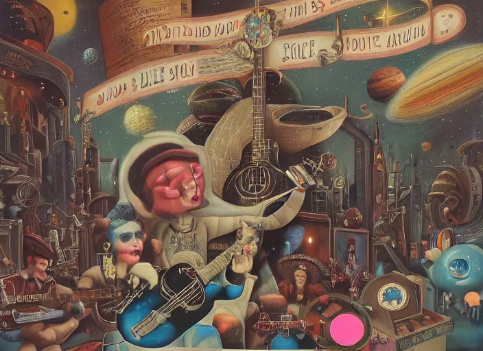 Image similar to the space band, lowbrow, matte painting, 3 - d highly detailed, in the style of mark ryden,