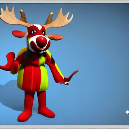 Image similar to a render of a moose dressed like a clown, a 3 d render by claire falkenstein, deviantart contest winner, rendered in cinema 4 d, daz 3 d, rendered in maya