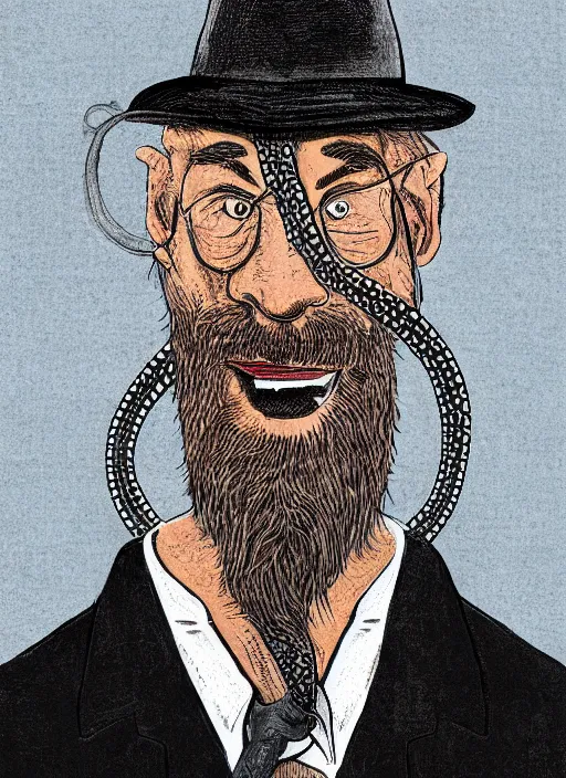 Image similar to portrait of a snake oil salesman by Paolo Eleuteri Serpieri, it idn't greasy