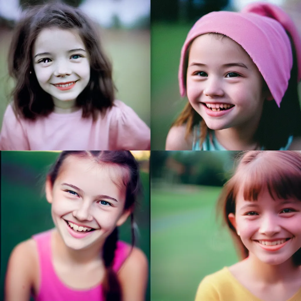 Prompt: smiling young girl, kodak color film portrait photography