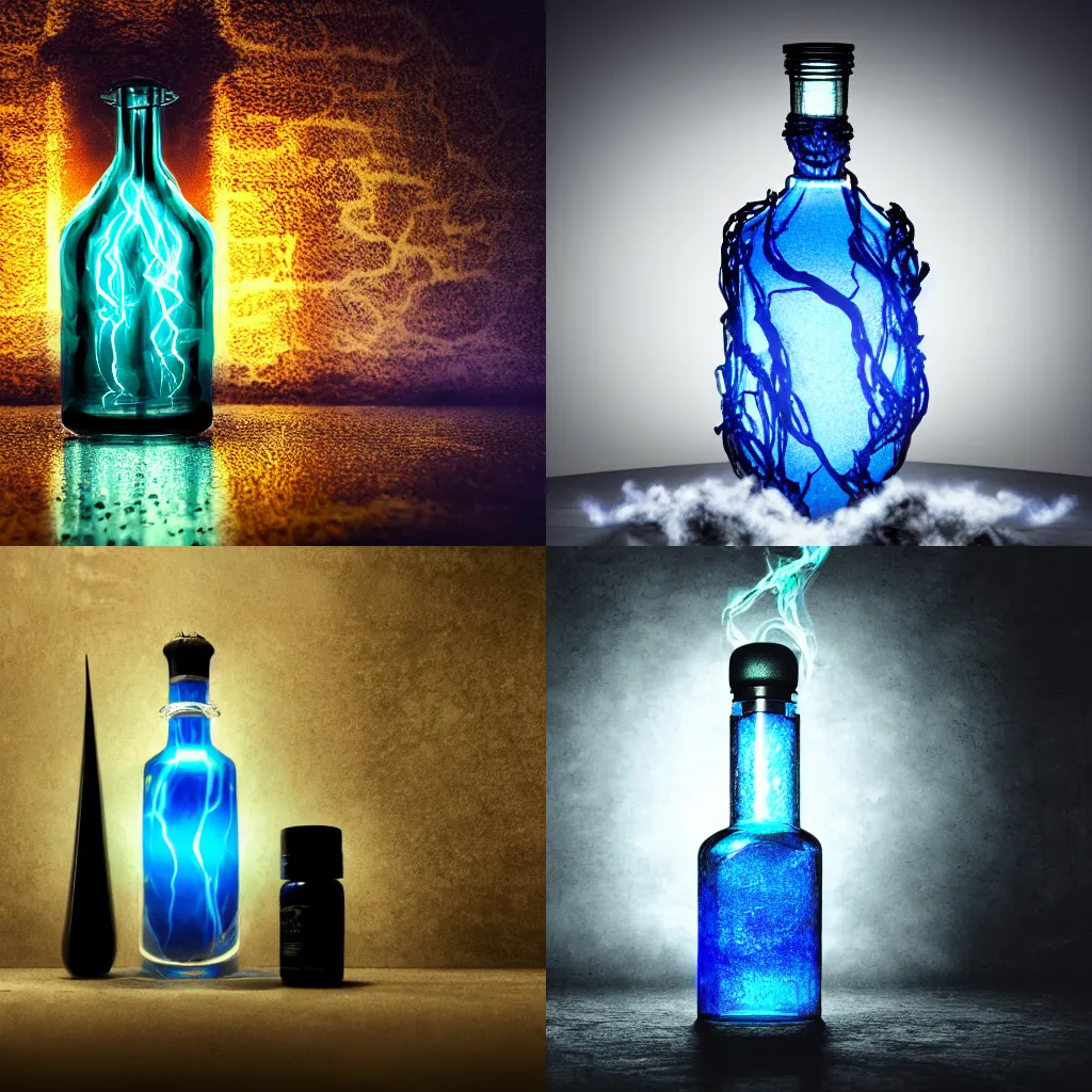 Prompt: spirit potion containing swirling glowing blue liquid, beautiful intricate glass bottle, in a dark dungeon, dark-background, black black black, dark dark dark, low light, smoke-filled room, fantasy, octane render, 16k