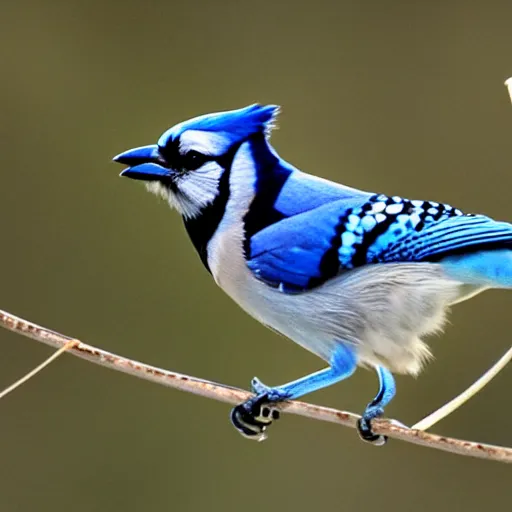 Image similar to blue jay with spaghetti in beak