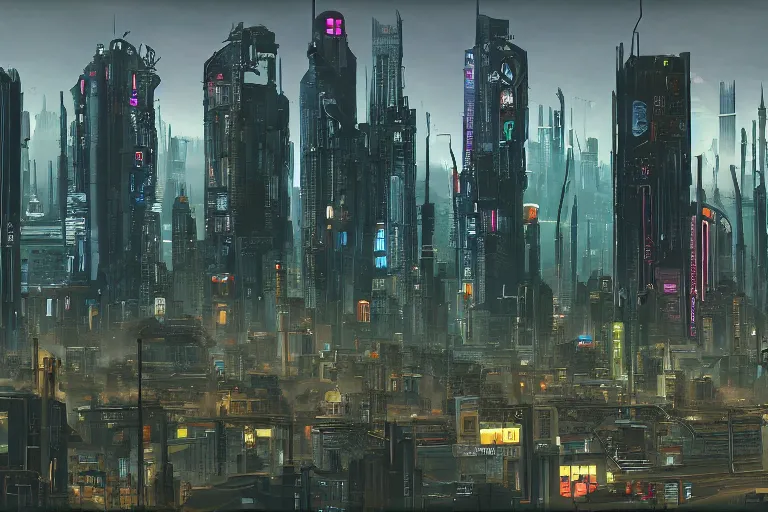 Prompt: cyberpunk city in the style of jules breton