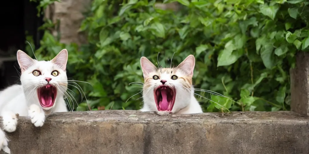 Image similar to an cat screaming at the house