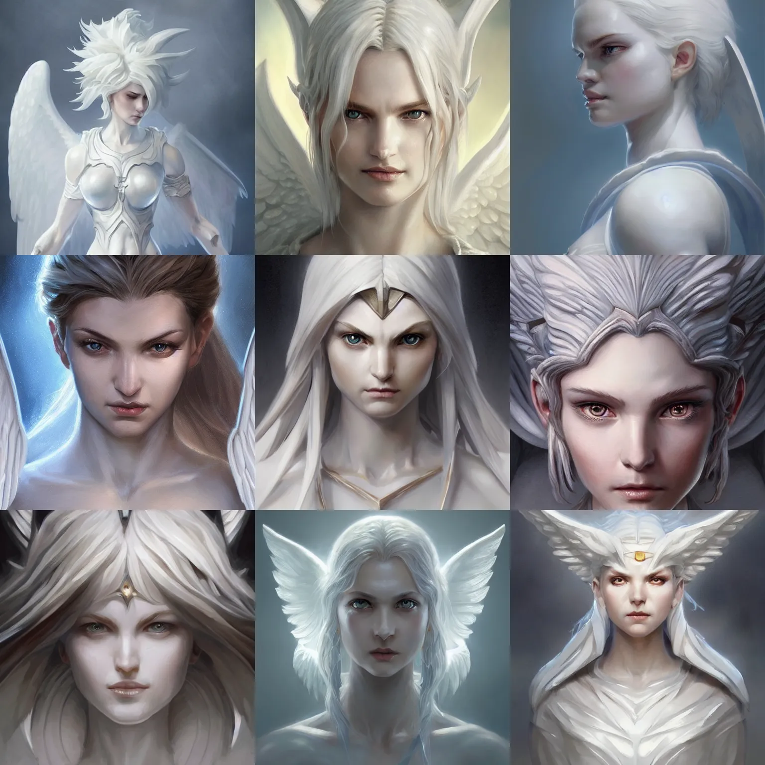 Prompt: white ceramic angel, halo, d & d, fantasy, highly detailed, headshot, digital painting, trending on artstation, concept art, sharp focus, illustration, art by artgerm and greg rutkowski and magali villeneuve