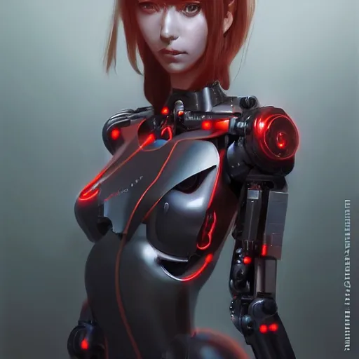 Prompt: A cyborg girl with big and cute red eyes, fine-face, realistic shaded perfect face, fine details. red and black robotic parts. Realistic shaded lighting poster by Ilya Kuvshinov katsuhiro, magali villeneuve, artgerm, Jeremy Lipkin and Michael Garmash, Rob Rey and Kentarõ Miura style, trending on art station