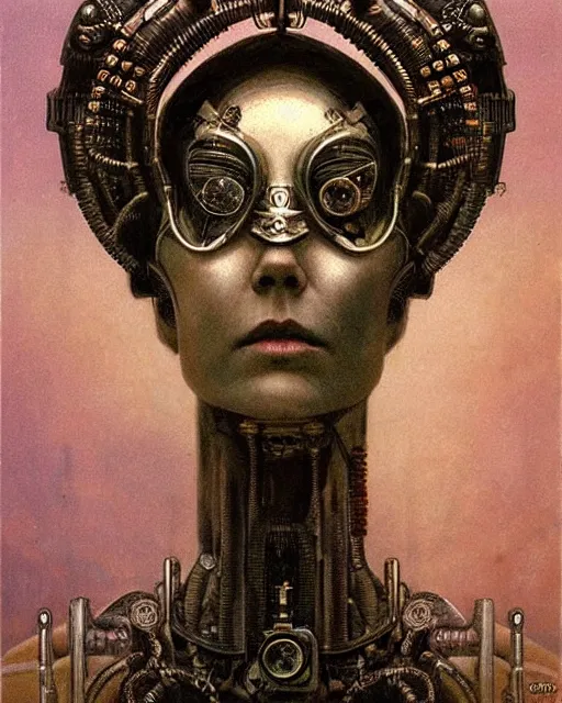Prompt: steampunk portrait of an old cyborg queen victoria by beksinski