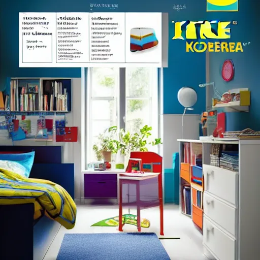 Prompt: IKEA catalogue, childrens bedroom, by Pixar