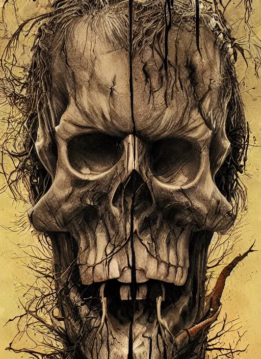 Image similar to bigfoot death tarot card, highly detailed, half skull face, cinematic, 8 k, by stanley artgermm, tom bagshaw, greg rutkowski, carne griffiths, ayami kojima, beksinski, giger, trending on deviantart, hyper detailed, horror, full of colour