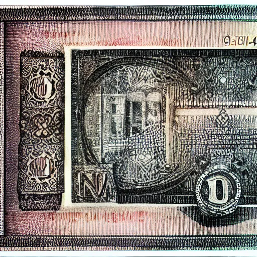 Prompt: microphotography of bank note, intaglio, ink details