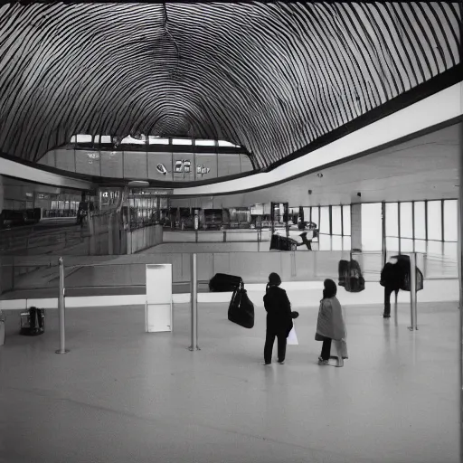 Prompt: airport interior by barbara hepworth