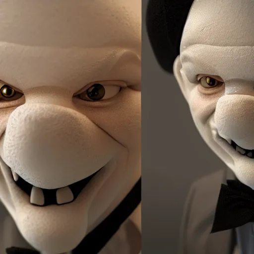 Image similar to a highly detailed humanoid snowman in business suit with black eyes and mouth, no nose, hyperrealism, professional, octane render, digital art