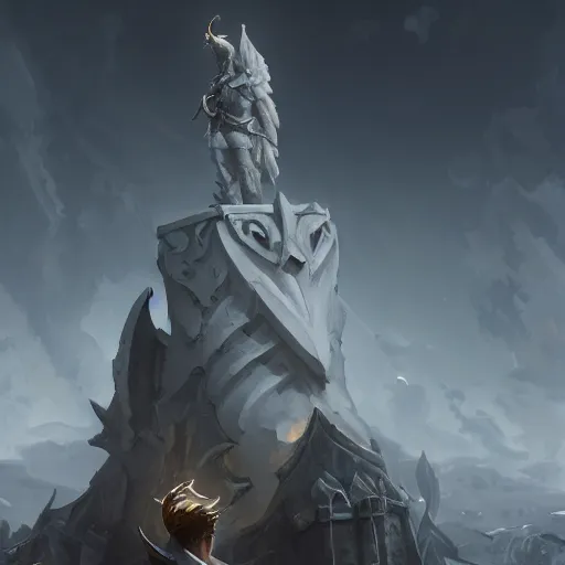 Image similar to a giant white chess piece statue, battlefield background, bright art masterpiece artstation. 8 k, sharp high quality artwork in style of jose daniel cabrera pena and greg rutkowski, concept art by tooth wu, hearthstone card game artwork, chess piece