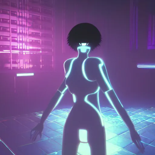 Prompt: Cybernetic Ghost in the shell in a night club, octane