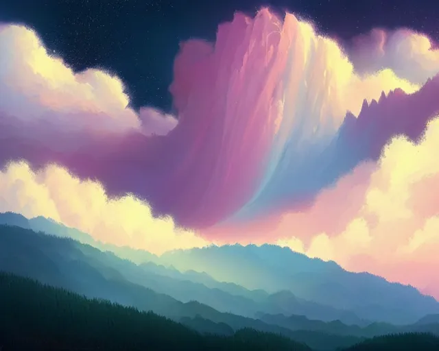 Prompt: celestial waterfall in the clouds, sylvain sarrailh