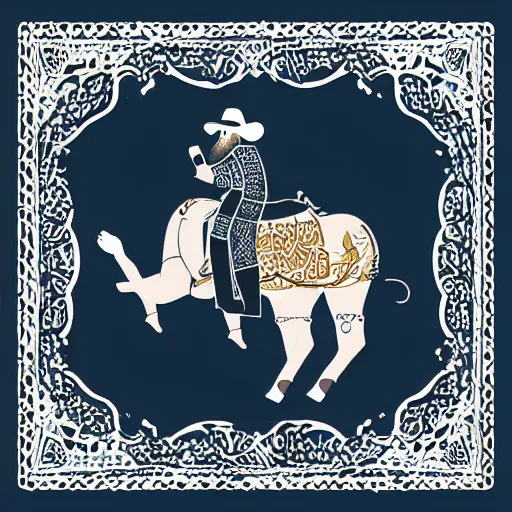 Prompt: bearded cowboy, persian folkore artstyle, calligraphy border