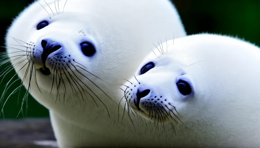 Image similar to cute furry white baby seals extreme maximalism, 4 k resolution