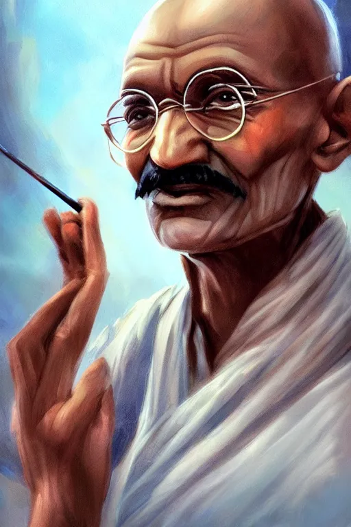 Image similar to a selfie of Mahatma Gandhi in the movie: Matrix, fantasy, intricate, young and cute girl, highly detailed, digital painting, artstation, concept art, smooth, sharp focus, illustration