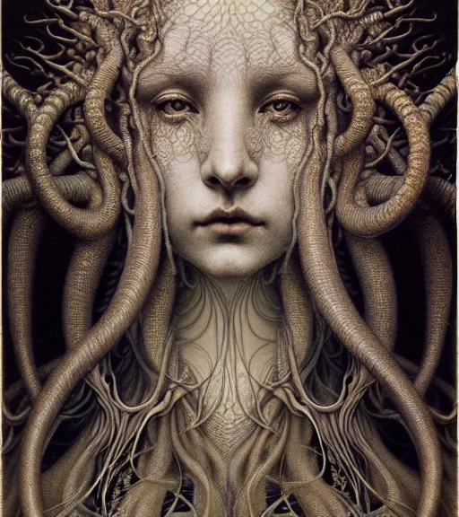 Prompt: detailed realistic beautiful smoke goddess face portrait by jean delville, gustave dore, iris van herpen and marco mazzoni, art forms of nature by ernst haeckel, art nouveau, symbolist, visionary, gothic, neo - gothic, pre - raphaelite, fractal lace, intricate alien botanicals, ai biodiversity, surreality, hyperdetailed ultrasharp octane render