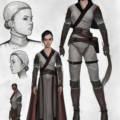 Image similar to ryan church concept art sketch star wars sith rey character reference sheet