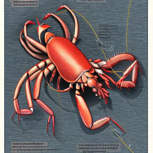 Image similar to a giant lobster with a scorpion tail illustrated, anatomy, biology textbook