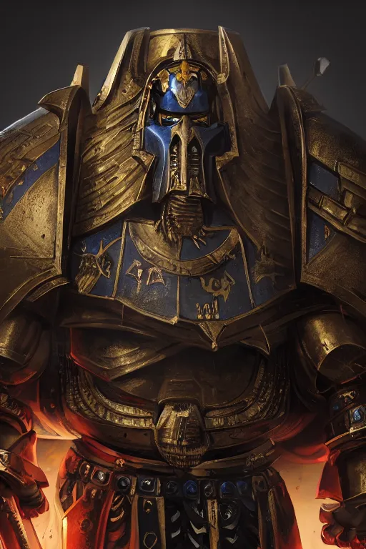 Image similar to armor portrait heros warhammer 4 0 k horus heresy fanart - the primarchs emperor by johannes helgeson animated with vfx concept artist & illustrator global illumination ray tracing hdr fanart arstation zbrush central hardmesh 8 k octane renderer