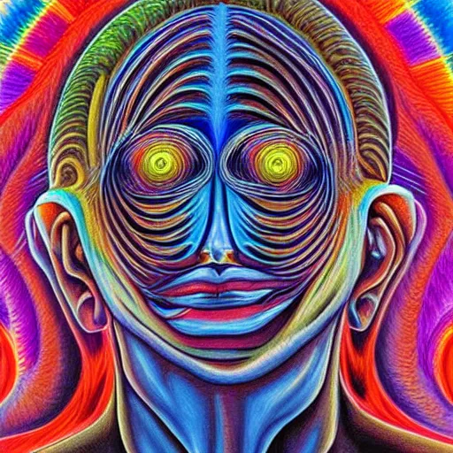 Image similar to Alex Grey painting of a migraine