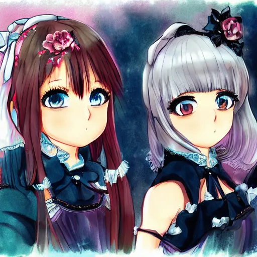 Prompt: a stare down between two beautiful maids, detailed anime art