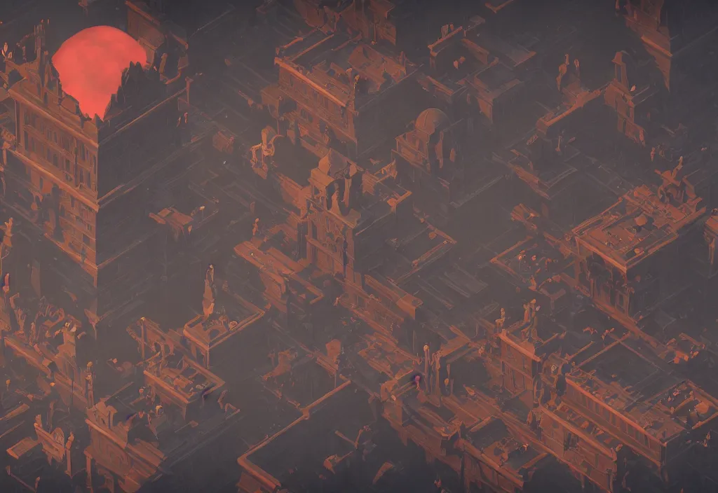 Image similar to isometric magicavoxel Bloodborne 🚀 cinematic lighting, 4k