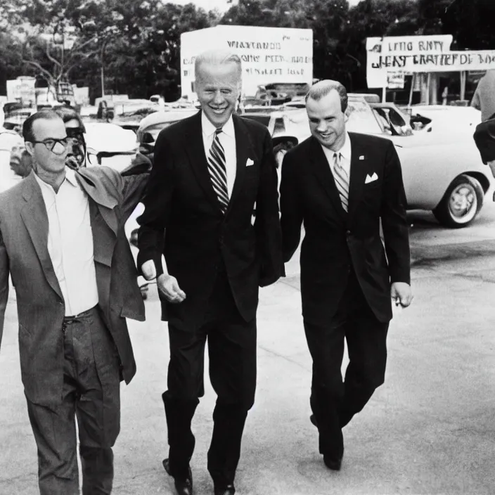 Prompt: Joe Biden walking with Lee Harvey Oswald as walmart