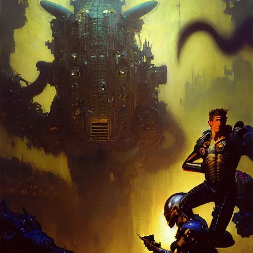 Image similar to portrait of a mark zuckerberg fighting goblins. shadowrun furaffiniy cyberpunk fantasy highly detailed painting by gaston bussiere craig mullins jc leyendecker gustav klimt artgerm greg rutkowski john berkey, bergey, craig mullins, ruan jia, raymond swanland, jeremy mann, tom lovell, alex malveda