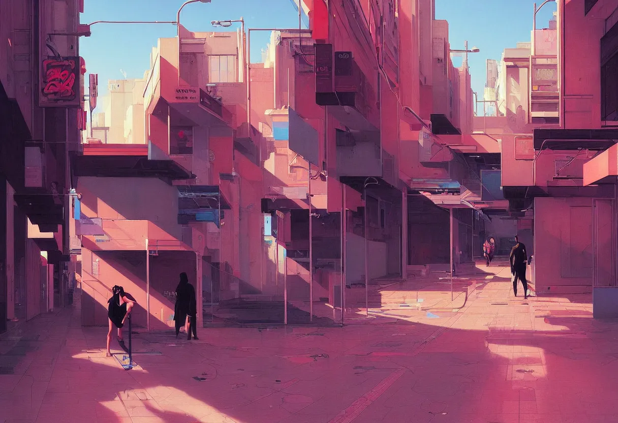 Prompt: sad and heartbreaking painting of the empty streets of tel aviv, vivid colors, neon, art by ( ( ( kuvshinov ilya ) ) ) and wayne barlowe and francis bacon and artgerm and wlop and william - adolphe bouguereau