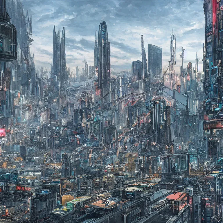 Prompt: cyberpunk city of dublin by ivan shishkin