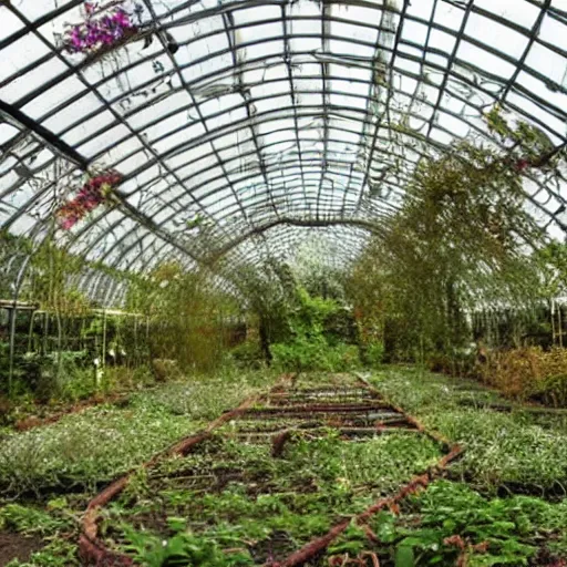 Prompt: gorgeous victorian greenhouse abandoned