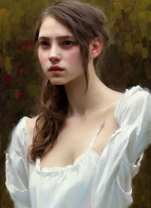 Prompt: portrait of girl dressed in white clothes , fantasy character portrait, dynamic pose, above view, sunny day, thunder clouds in the sky, artwork by Jeremy Lipkin and Giuseppe Dangelico Pino and Michael Garmash and rob rey, very coherent symmetrical artwork, perfect face, simple form