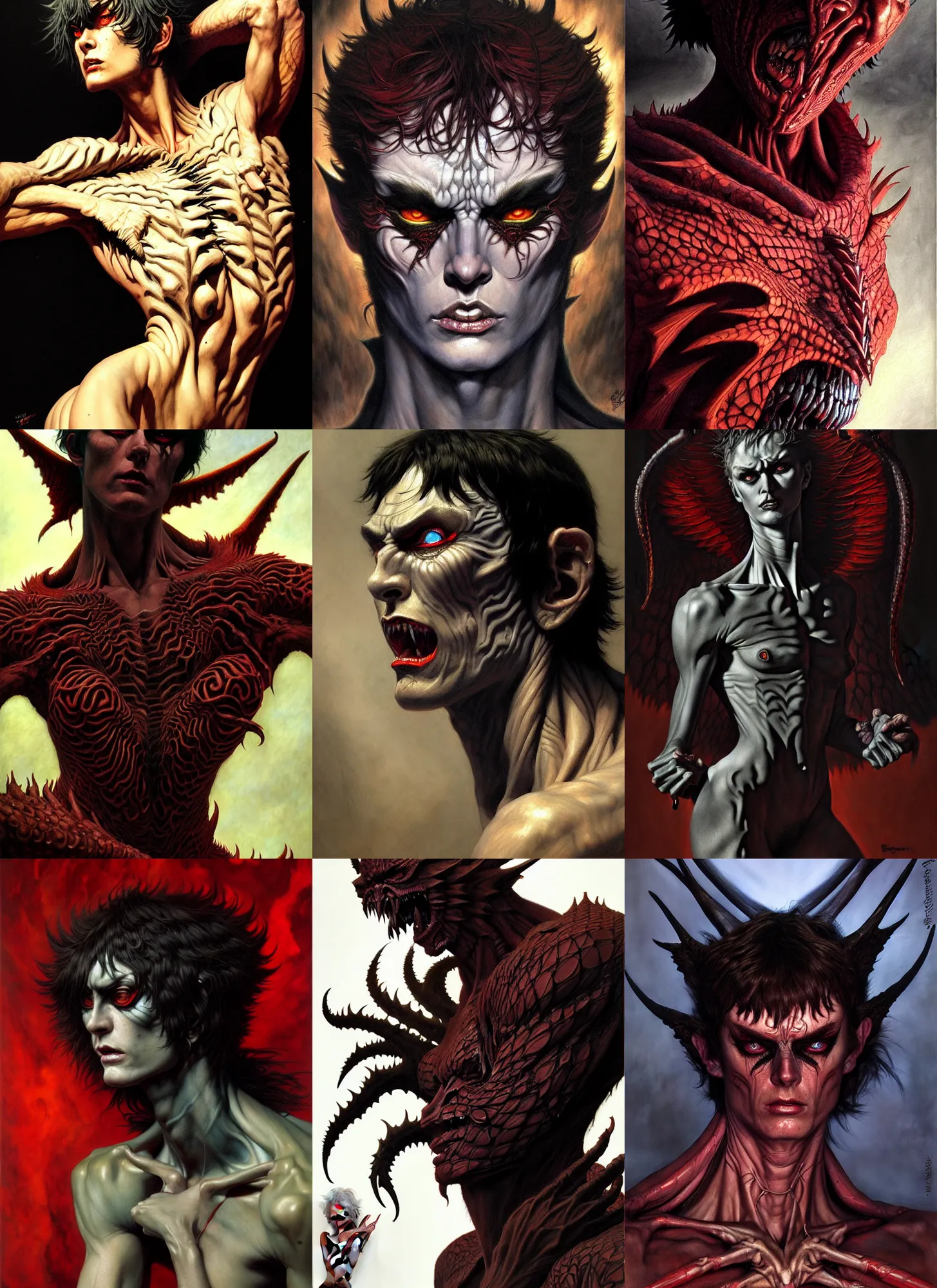 Prompt: savage devilman, intricate skin pattern, full body, hyper realistic, extremely detailed, dnd character art portrait, dark fantasy art, intricate fantasy painting, dramatic lighting, vivid colors, deviant art, artstation, by edgar maxence and caravaggio and michael whelan and delacroix.