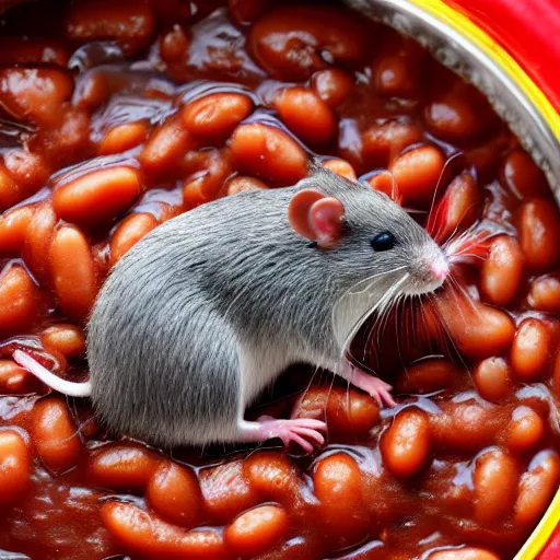 Prompt: rats in a baked beans can 4 k detailed photo