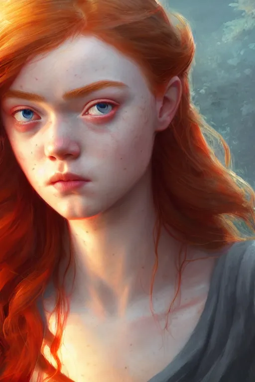 Prompt: goddess of the scarlet rot sadie sink, highly detailed, digital painting, artstation, concept art, smooth, sharp focus, illustration, unreal engine 5, 8 k, art by artgerm and greg rutkowski and edgar maxence