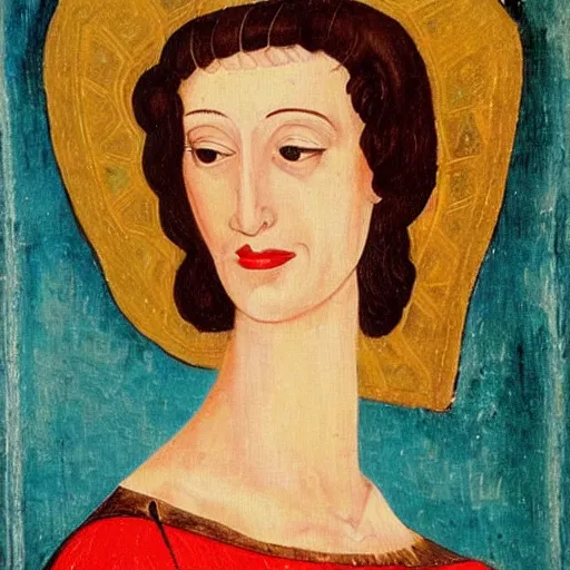 Image similar to medieval painting of marvelous mrs. maisel, miriam, art gallery, portrait, princess, oil painting