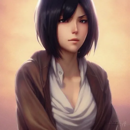 Image similar to mikasa ackerman, bokeh, beautiful face!!!!, 2 7 years old, cg animation, lifelike, animated, realistic, character select portrait, by artgerm, greg rutkowski, alphonse mucha, 3 d