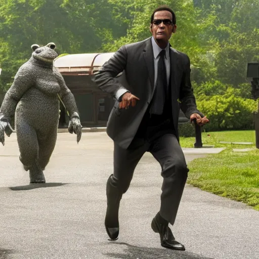 Image similar to Live Action Still of Jerma985 in Men in Black, real life, hyperrealistic, ultra realistic, realistic, highly detailed, epic, HD quality, 8k resolution, body and headshot, film still