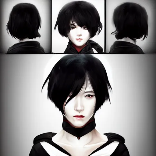 Image similar to heroine, beautiful, sui ishida with black hair, hyperrealistic, highly detailed, 8 k, a real photographic, digital art, character, realistic, full body portrait, female samurai, symatrical, dark atmospheric lighting, artstation, symetric, lineart