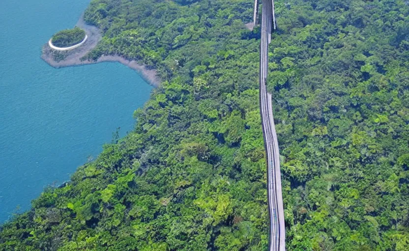 Prompt: big skyscraper levitate over the jungle and ocean