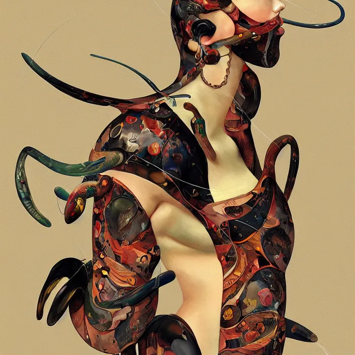 Prompt: slick and aerodynamic hypergirl of the orient, molluscoid fashion, hd, concept art, detailed, digital painting, by caravaggio, in the style of the italian futurists