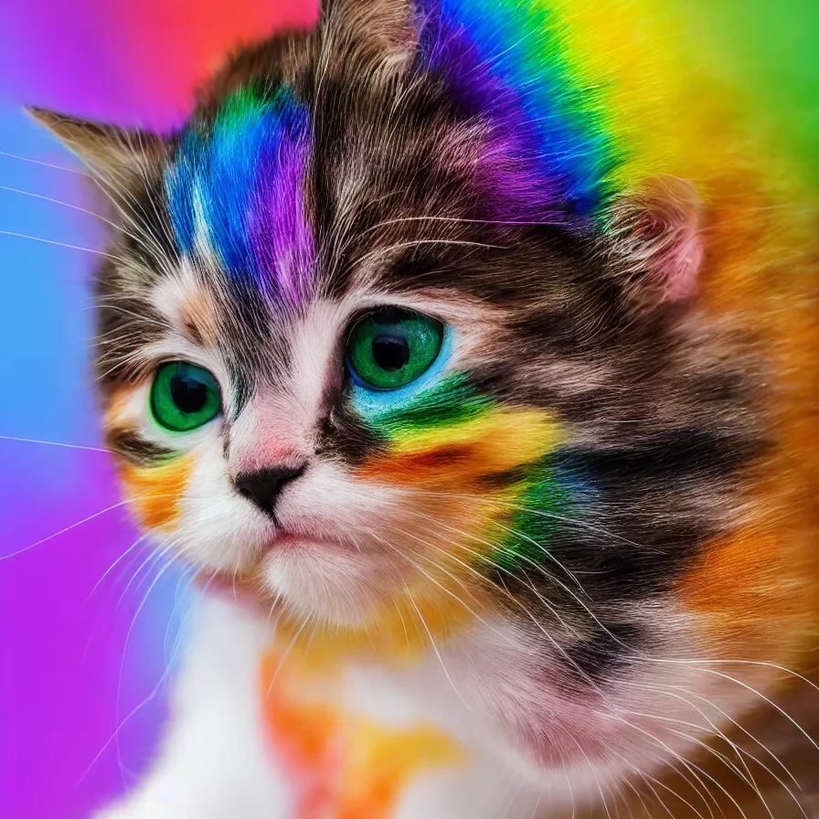 Image similar to a Rainbow kitten, ultra realistic, 8K