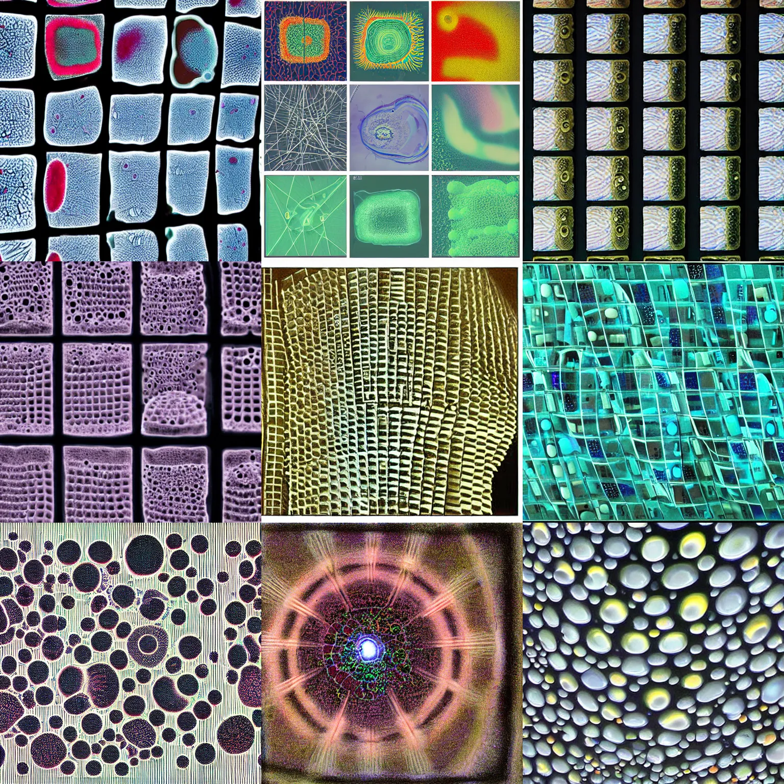 Prompt: architecture that is made of living cells seen through a microscope, rick joy