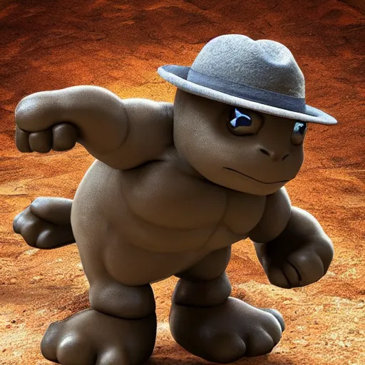 Prompt: a stunning photograph of a geodude wearing a fedora, 8 k hd nature photograph y, incredibly detailed, geodude pokemon with a rock head and eyes and two arms, real life anime