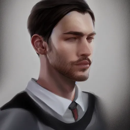 Prompt: a portrait of a handsome young man, highly detailed, digital painting, trending on artstation