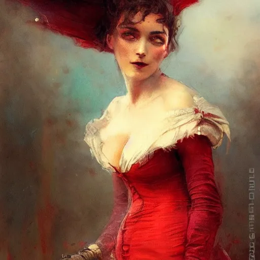 Image similar to Jean-Baptiste Monge and Solomon Joseph Solomon and Richard Schmid and Jeremy Lipking victorian genre painting portrait painting of a young beautiful woman marverl DC comic book character fantasy costume, red background