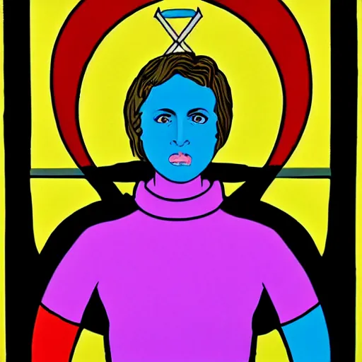 Image similar to rainbow joan of arc. pop art.